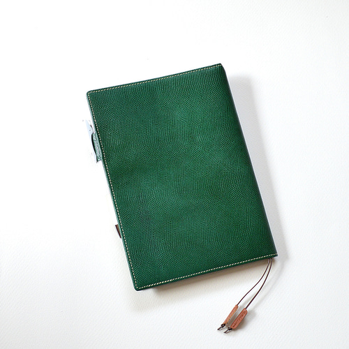 A5サイズ手帳カバー：グリーン】リザード型押し 牛革製 MK-1005-KK_s