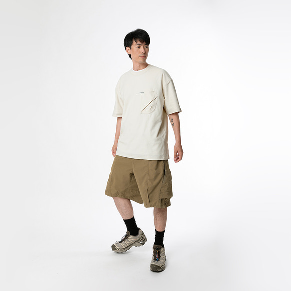 TMCAZ 3D Dual-Pocket Tee [White Onyx] 立体シルエット 2層ポケット ルーズ半袖Tシャツ 綿 8枚目の画像