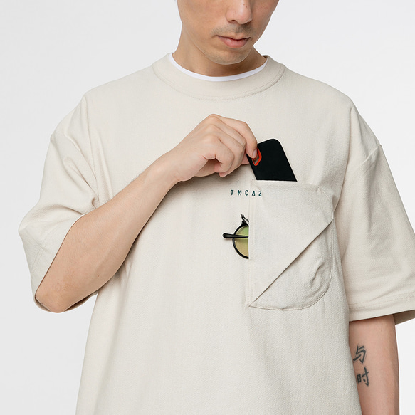 TMCAZ 3D Dual-Pocket Tee [White Onyx] 立体シルエット 2層ポケット ルーズ半袖Tシャツ 綿 3枚目の画像