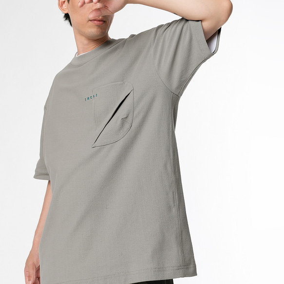 TMCAZ 3D Dual-Pocket Tee 【ストーングレー】 立体シルエット ダブルポケット ルーズ半袖Tシャツ 綿10 12枚目の画像