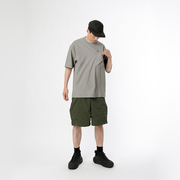 TMCAZ 3D Dual-Pocket Tee 【ストーングレー】 立体シルエット ダブルポケット ルーズ半袖Tシャツ 綿10 10枚目の画像