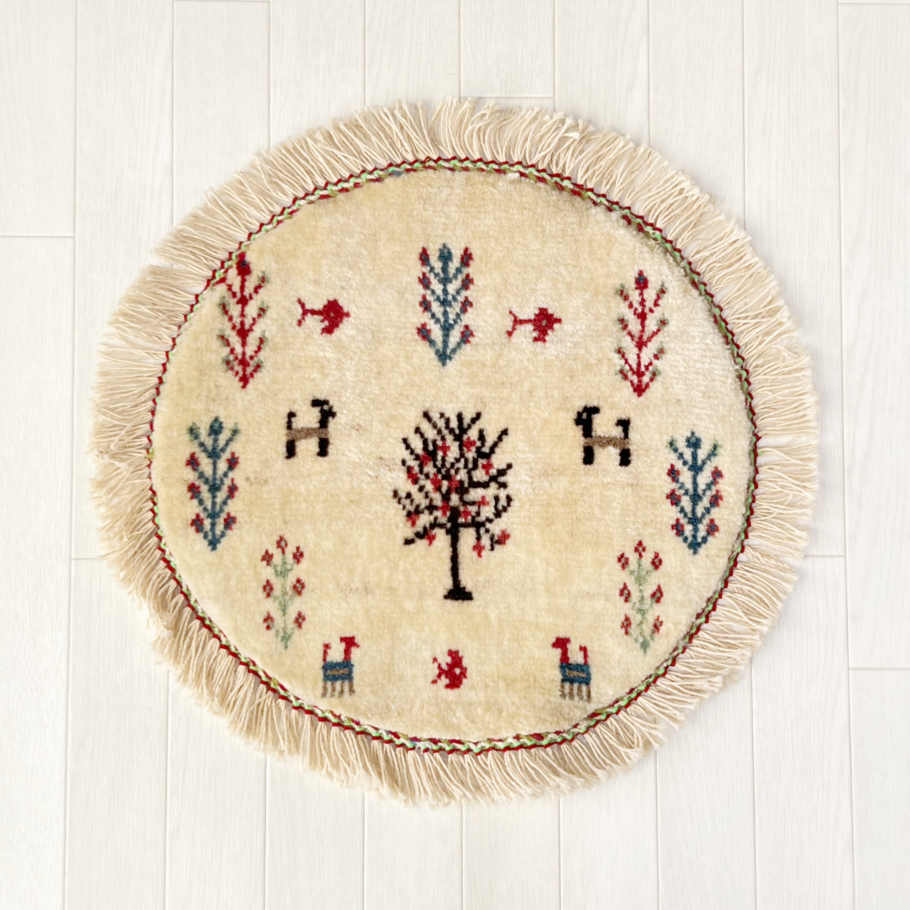 ギャッベ　ペルシャ　イラン製　丸型　円形　ラウンド　Φ40ｃｍ　【GBΦ40-014】