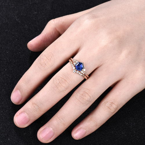 14k サファイア　指輪 9 月の誕生石 ブルー サファイア 婚約指輪 ブルー