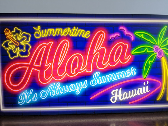 【Lサイズ】ハワイ ビーチ アロハ 海 夏 南国 ヤシの木 ハイビスカス サーフ ランプ 看板 置物 ライトBOX 3枚目の画像
