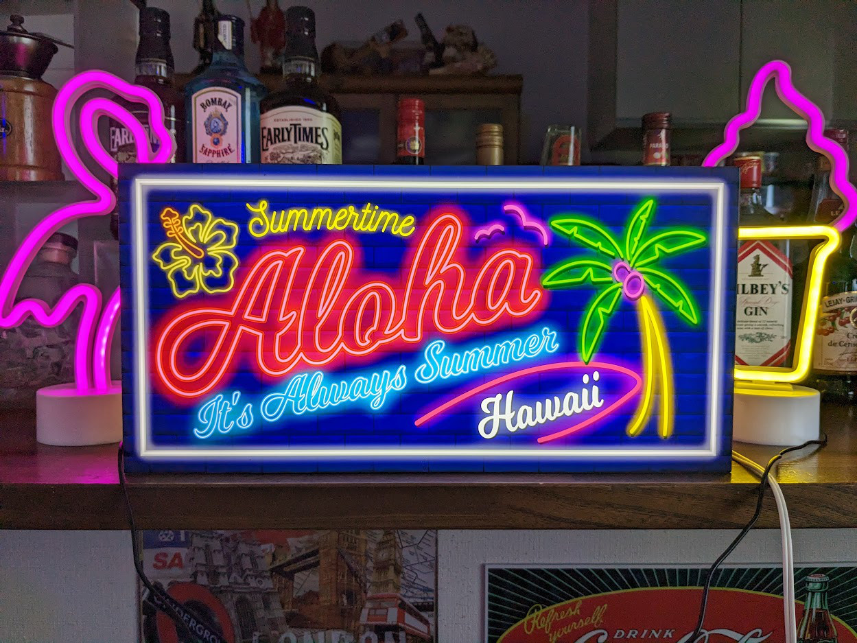 【Lサイズ】ハワイ ビーチ アロハ 海 夏 南国 ヤシの木 ハイビスカス サーフ ランプ 看板 置物 ライトBOX