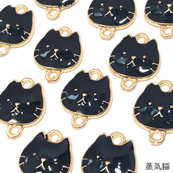 ☆❤️ 猫　黒ねこ　薔薇　パール　ピアス　ハンドメイド コネクター】黒猫フェイスチャーム ゴールド 6個【猫ピアス イヤリング
