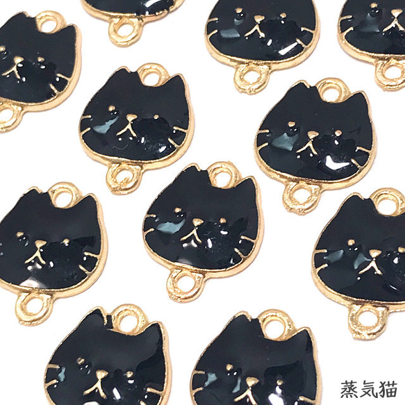 コネクター】黒猫フェイスチャーム ゴールド 6個【猫ピアス イヤリング