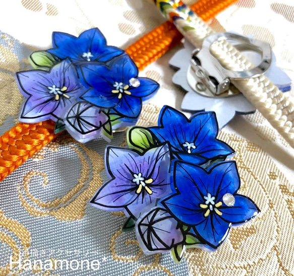 手描き〉『桔梗』帯留(スカーフ留め・ネックレス・髪留め・etc.兼用  