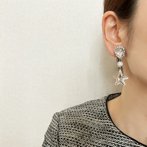 みたらし　激レア　高級感 スワロフスキー　大粒 大ぶり ピアス ヒトデ・スワロフスキー大ぶりピアス【夏・海・ウェディング・リゾート