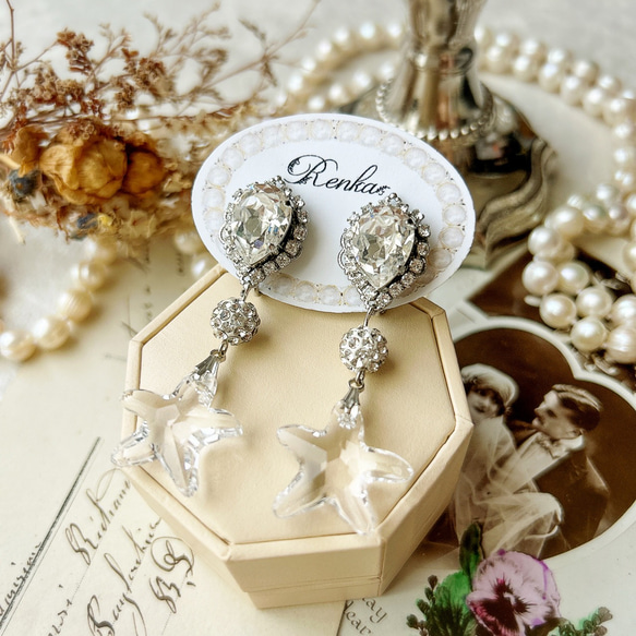 ヒトデ・スワロフスキー大ぶりピアス【夏・海・ウェディング・リゾート