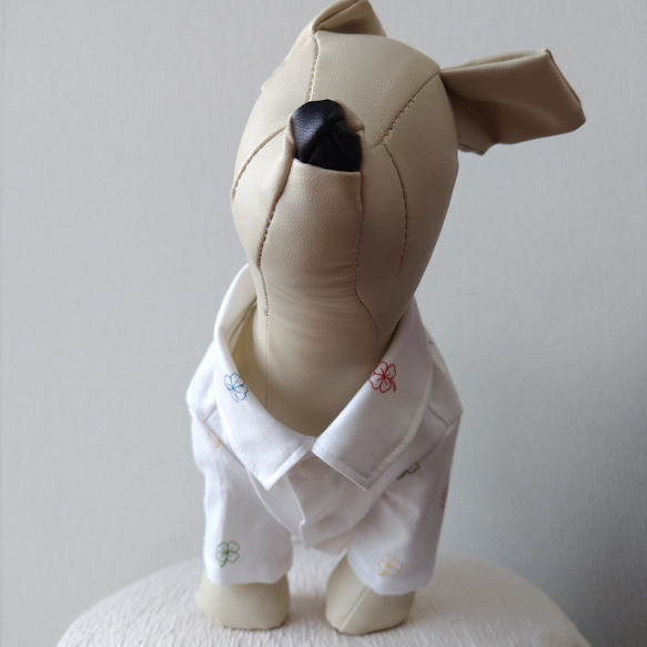 犬服・綿オックスプリント生地を使った小型犬サイズラグランスリーブシャツ 1枚目の画像