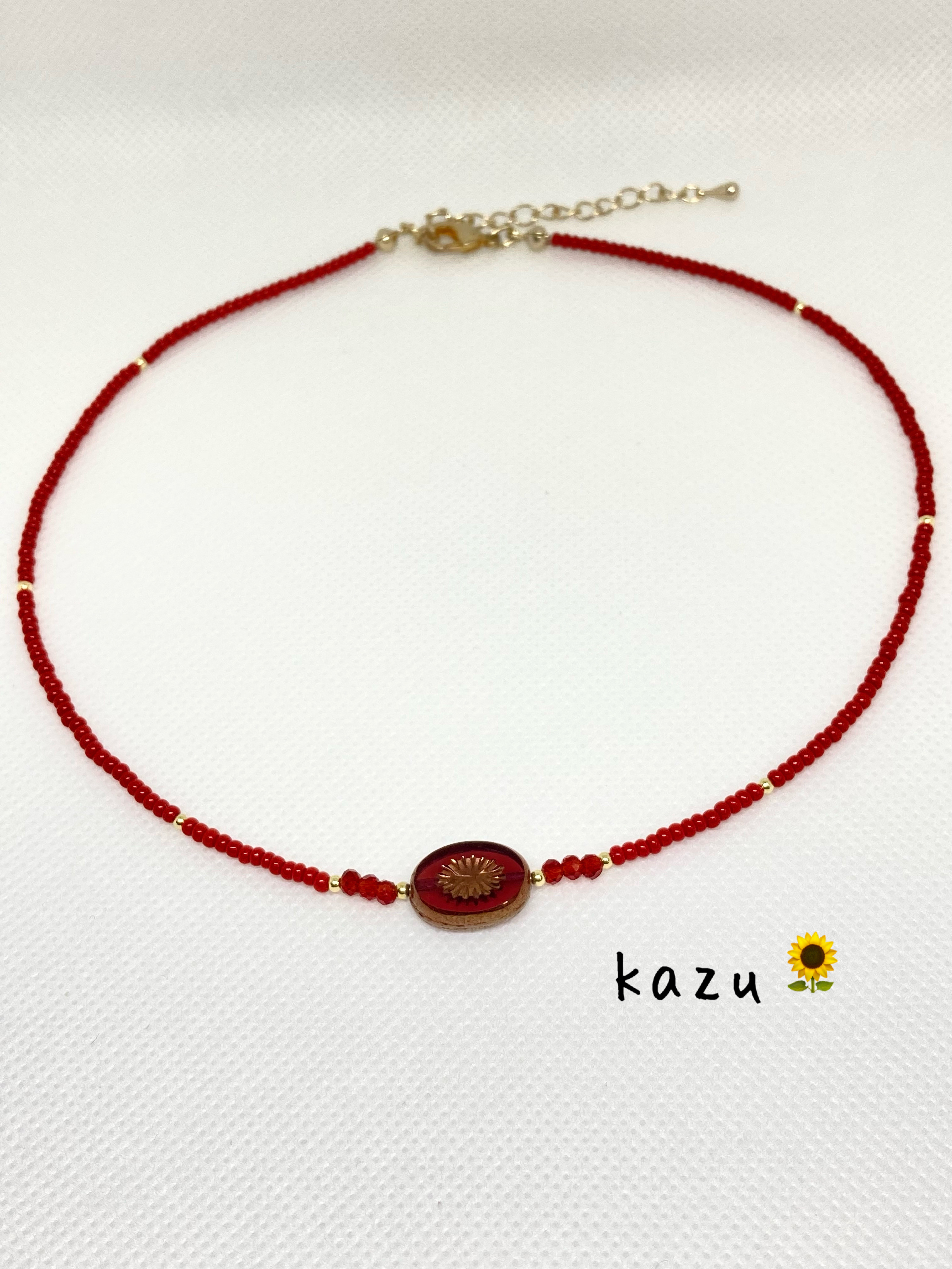 ビーズのチョーカー＊赤＊ チョーカー kazu＊ 通販 16129335｜Creema