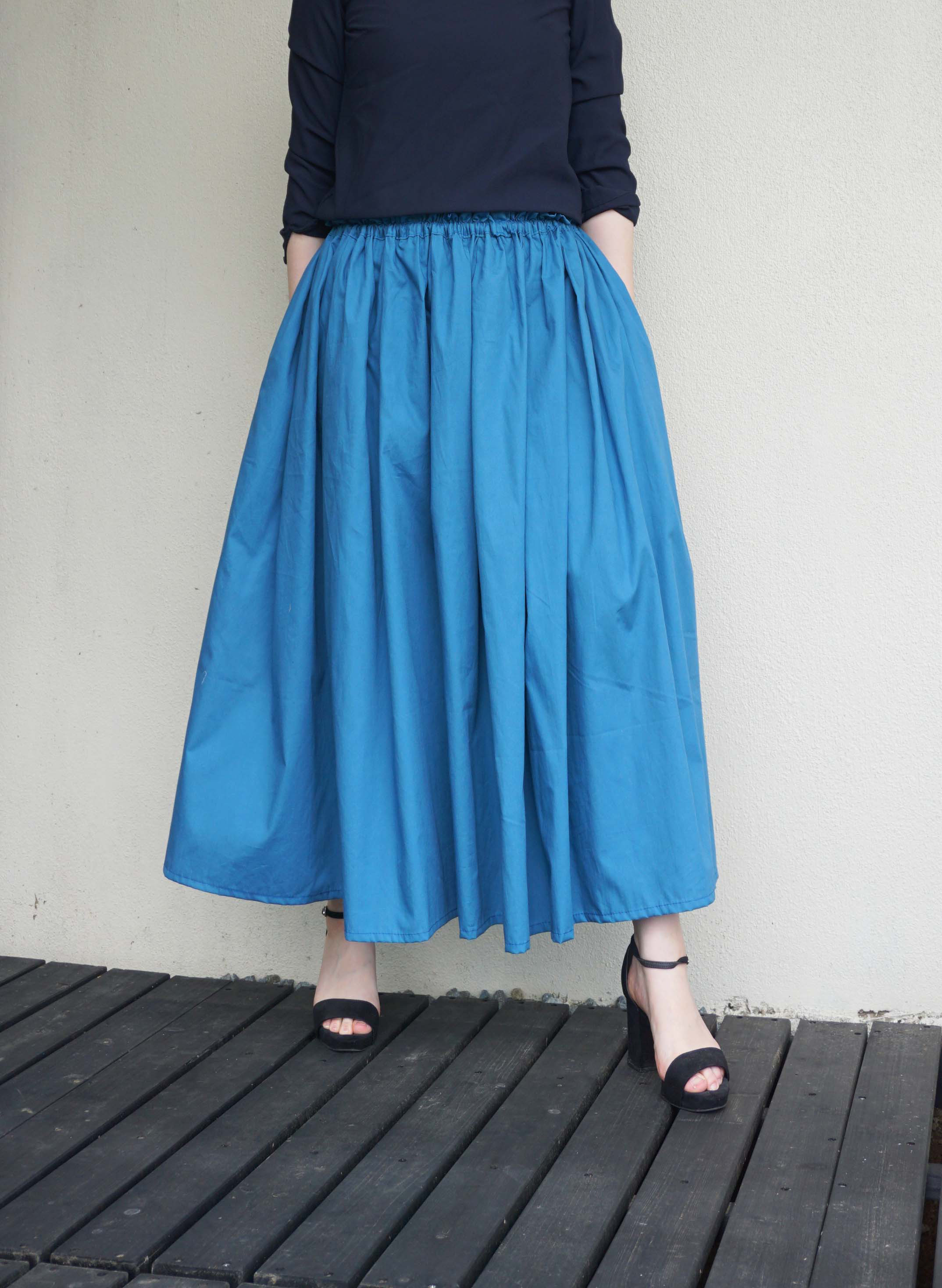 【セール】大人ブルータックギャザーロングスカート