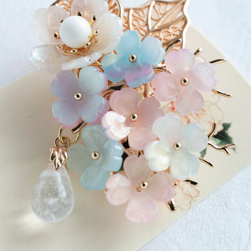 紫陽花のヘアクリップ アジサイ あじさい ヘアアクセサリー 髪飾り