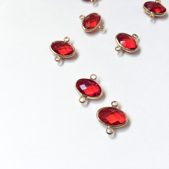 【4個】コネクターチャーム＊ガラス＊レッド 1枚目の画像