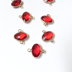 【4個】コネクターチャーム＊ガラス＊レッド 2枚目の画像