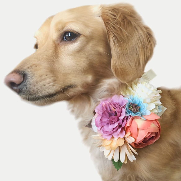 ブーケ﻿ チョーカー ネックドレス 小型犬 猫 ペット モデル アクセサリー ウエディング お祝い おしゃれ 飾り 2枚目の画像
