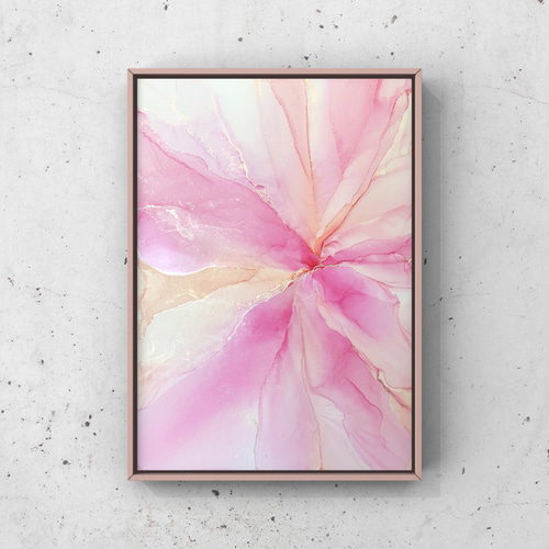 優しいピンク アルコールインクアート 原画 A4 世界にひとつだけの