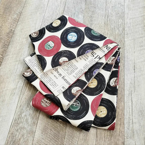 半幅帯】アナログレコードにモノクロストライプ/白 黒 着物 和装