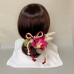 アーティフィシャルフラワーのヘッドパーツNo.2【シンビジウムとマム】/和装/髪飾り/結婚式/成人式 6枚目の画像