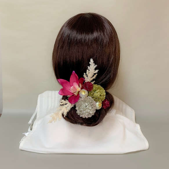 アーティフィシャルフラワーのヘッドパーツNo.2【シンビジウムとマム】/和装/髪飾り/結婚式/成人式 9枚目の画像