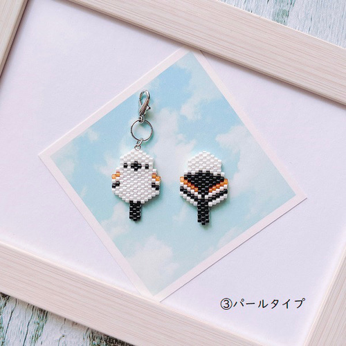 両面仕様】シマエナガ ビーズステッチ 小鳥 チャーム ストラップ