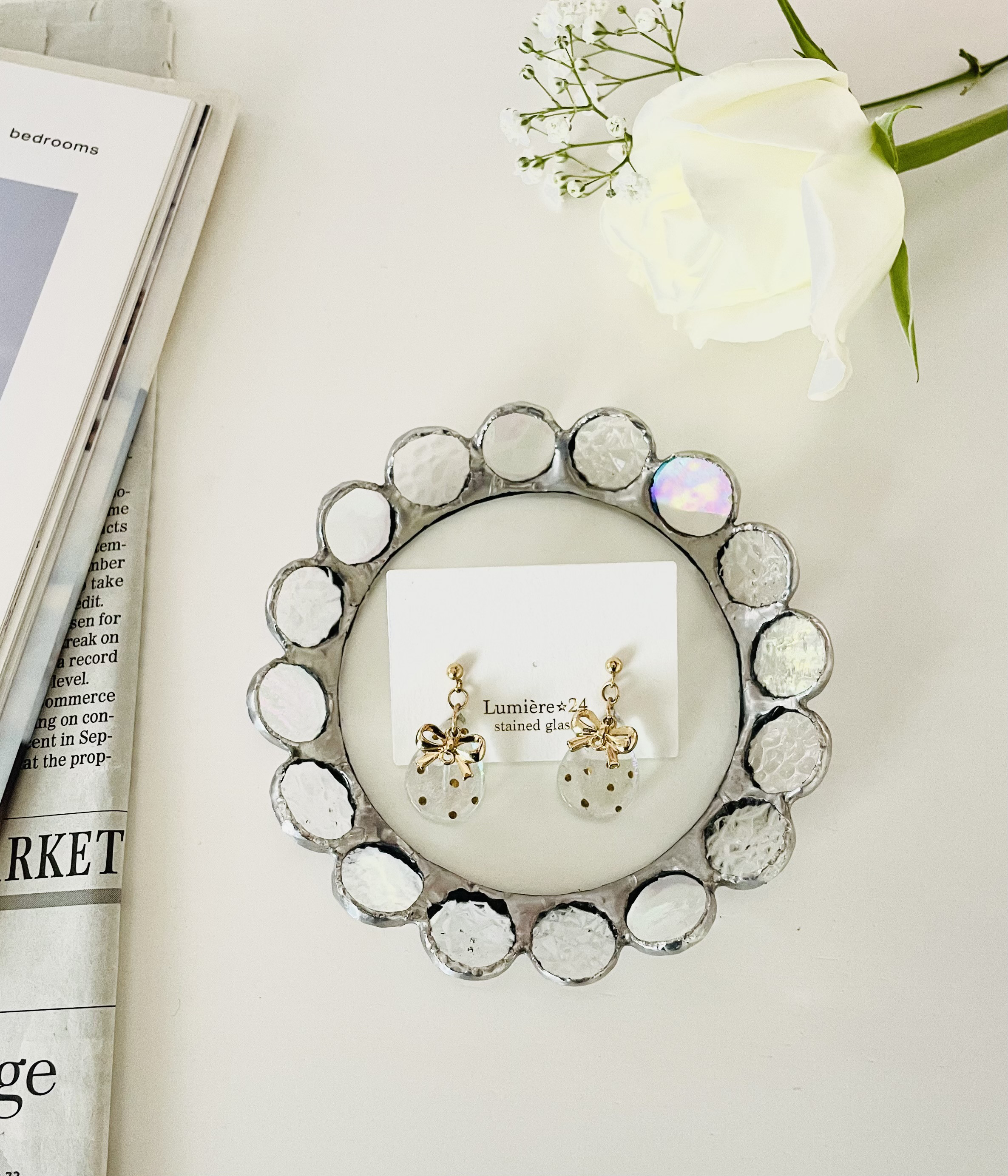 【再販】ステンドグラス まん丸トレイ トレー 収納用品  透明ガラス アクセサリー入れ 什器 備品