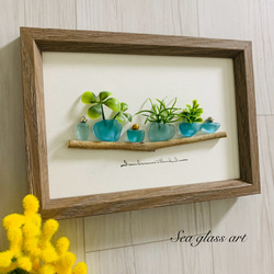 シーグラスアート シマエナガ 四葉のクローバー インテリア雑貨