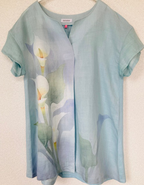 手染め　麻チュニックブラウス　カラー柄