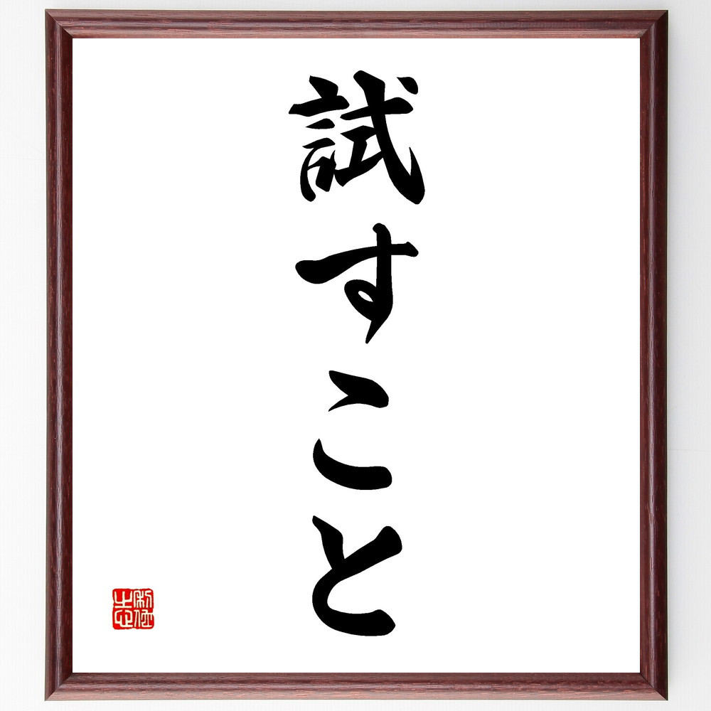 名言「試すこと」手書き書道色紙額／受注後の毛筆直筆（V2301）