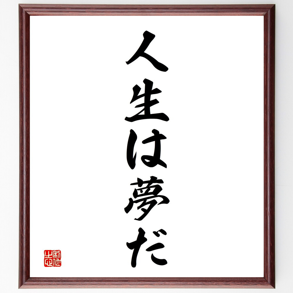 名言「人生は夢だ」手書き書道色紙額／受注後の毛筆直筆（V2351）