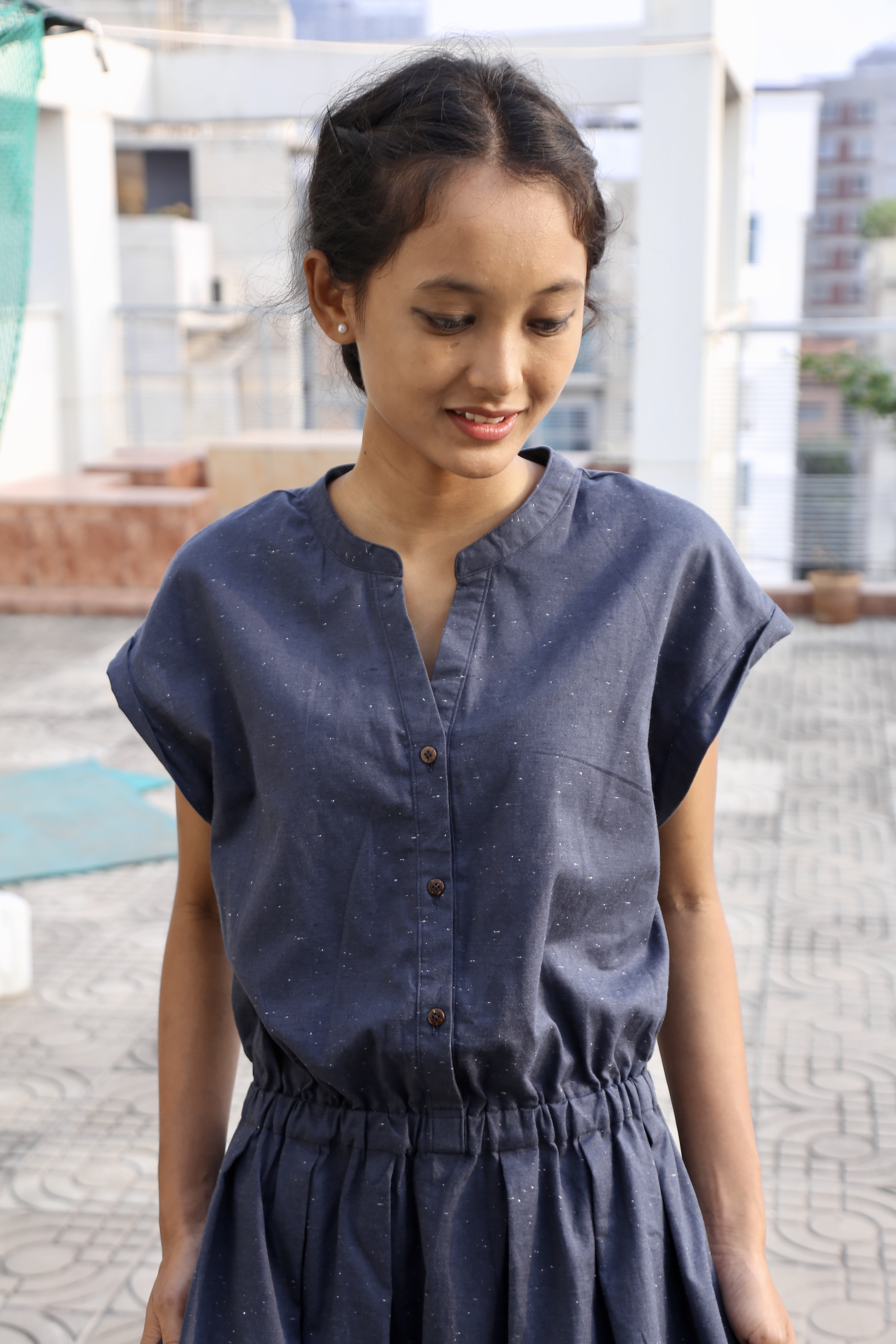 スキッパーワンピース（スラブコットン）