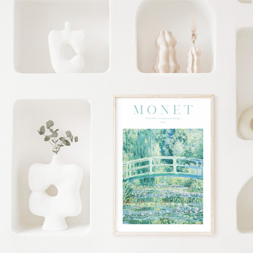 クロード・モネ 「睡蓮の池と日本の橋」パステルブルー アートポスター