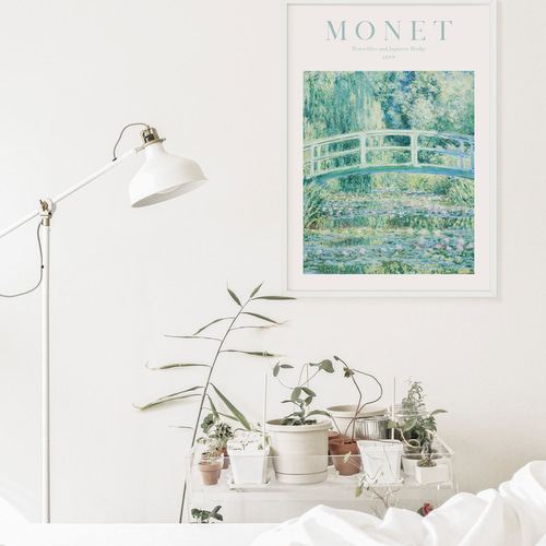 クロード・モネ 「睡蓮の池と日本の橋」パステルブルー アートポスター