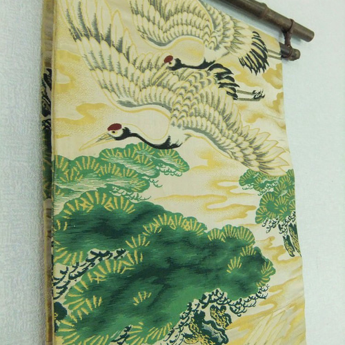 16)1615】179.5cm/昭和初期の丸帯/飛鶴文タペストリー