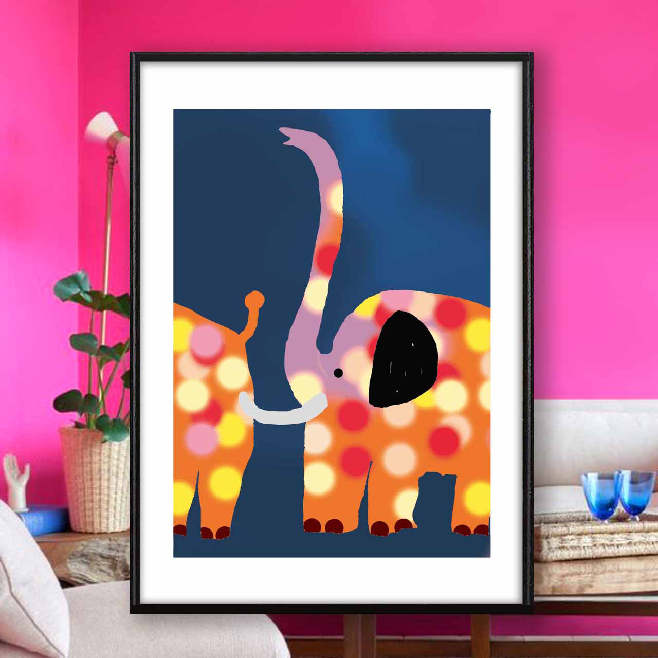 夜の散歩　ゾウ　イラスト　ポスター　A4 A3 A2 A1　アートポスター　新築祝い　プレゼント  結婚祝い　1556