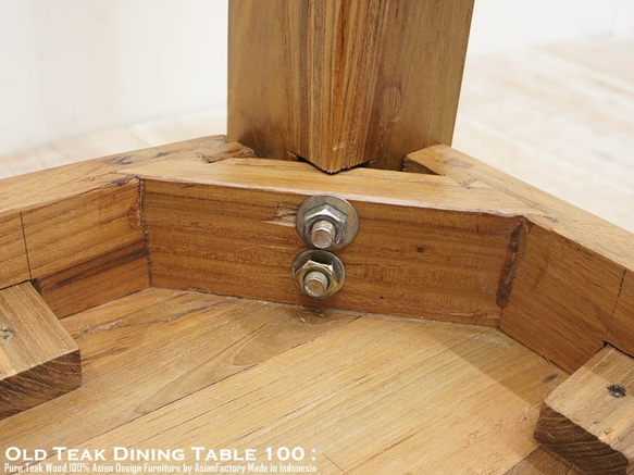 オールドチーク無垢材 ダイニングテーブル スクエア 100cm×100cm ナチュラルブラウン 正方形 アジアン家具 8枚目の画像