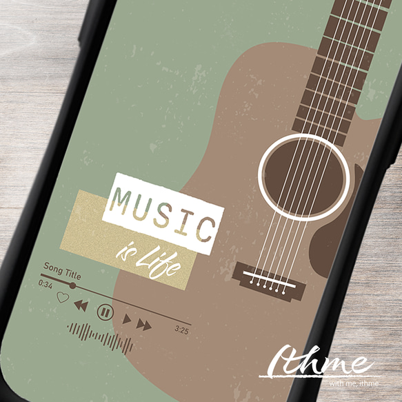 レトロ ギター / GREEN ★ 名入れ可【スマホケース・耐衝撃グリップ iphone カバー】 2枚目の画像