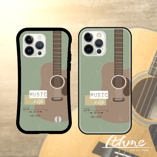 強化ガラス＆グリップ / レトロ ギター ☆ 名入れ可【スマホケース・耐