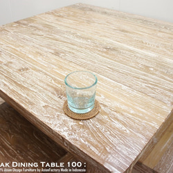 オールドチーク無垢材 ダイニングテーブル スクエア 100cm×100cm ホワイトウォッシュ 正方形 アジアン家具 3枚目の画像