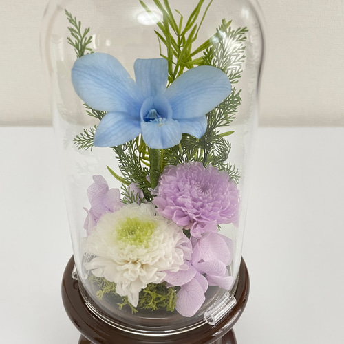 プリザーブドフラワー仏花 ガラスドーム入り コンパクトサイズ