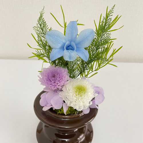 プリザーブドフラワー仏花 ガラスドーム入り コンパクトサイズ