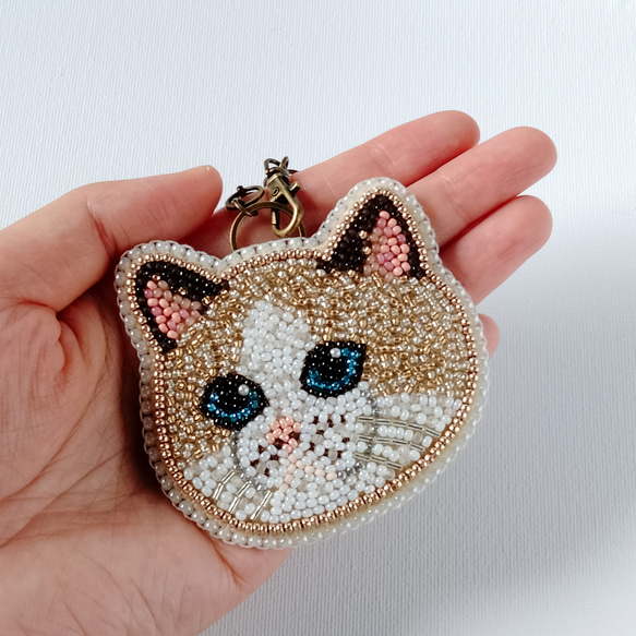 ビーズ刺繍◆猫のバッグチャーム＊ペルシャ猫 10枚目の画像
