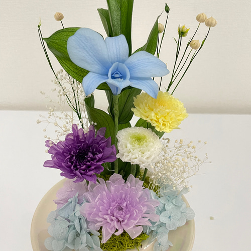 へプリザーブドフラワー仏花 ガラスドーム入り 大サイズ 一基 ベビー