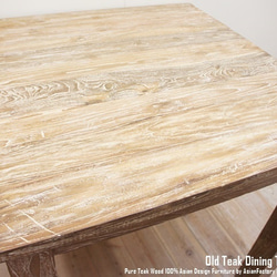 オールドチーク無垢材 ダイニングテーブル スクエア 80cm×80cm ホワイトウォッシュ WW 正方形 3枚目の画像