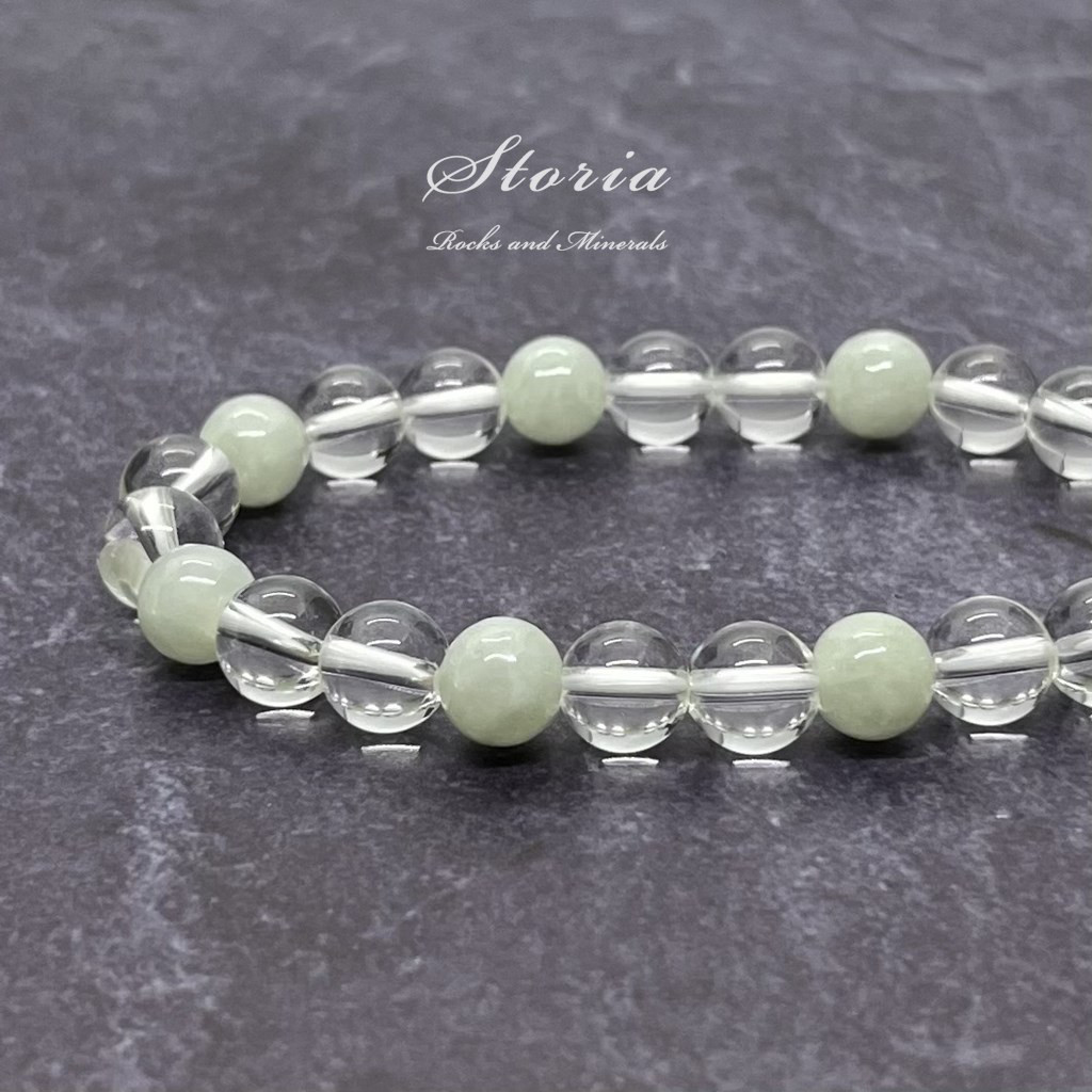 8mm ミャンマー産 翡翠×天然水晶 ブレスレット