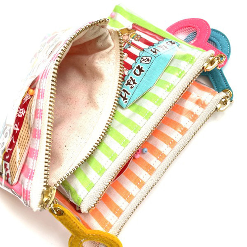 ☆174☆お祭り屋台柄〈紺〉マチありポーチ☆ハンドメイド