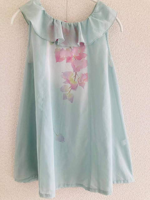 手染め　コットン　フリルノースリーブ