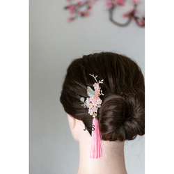 桜/紫陽花のヘアクリップ タッセル色が選べる 　ヘアアクセサリー　髪飾り 9枚目の画像
