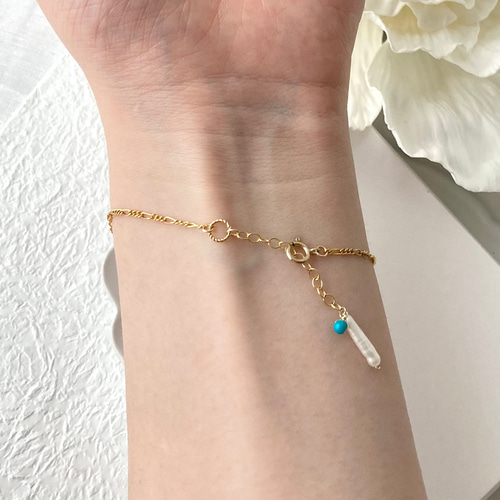 アリゾナターコイズと猫マザーオブパールのブレスレット 14kgf